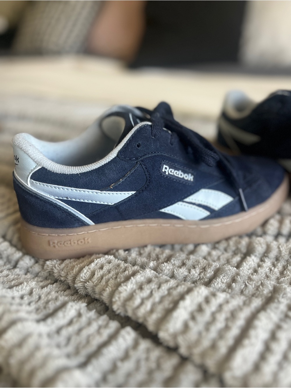 Reebok Kids Navy & White Suede Sneakers with Gum Sole